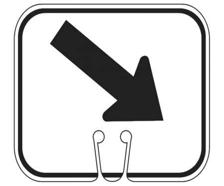 Top Sign for safety cones, White, Diagonal Right Arrow