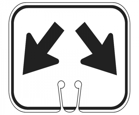 Top Sign for safety cones, White, Double Diagonal Arrows