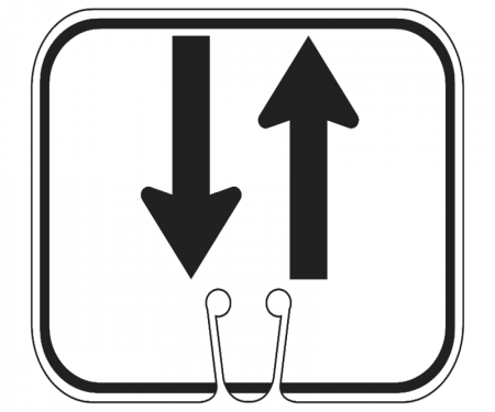 Top Sign for safety cones, White 2-Way Arrows