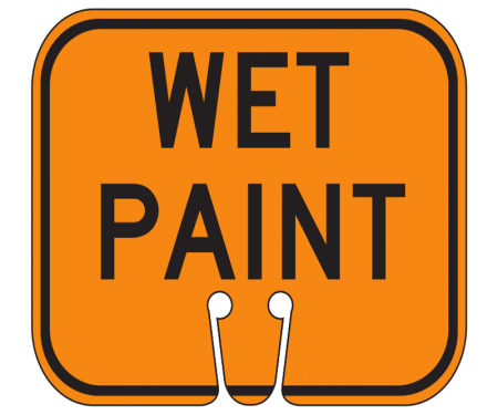 Top Sign for safety cones, orange, WET PAINT
