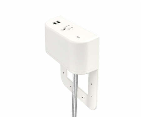 Tully in furniture charging hub 2 inch tail white plastic with silver braided cord Tully in furniture charging hub 2 inch tail white plastic with silver braided cord