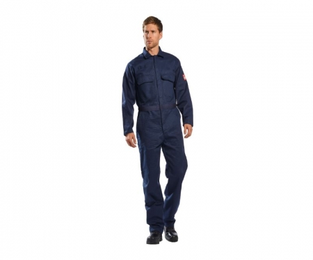 Flame resistant coverall being worn
