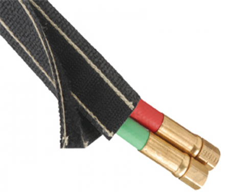 Techflex weld wrap woven braided sleeving in use with welding hoses.
