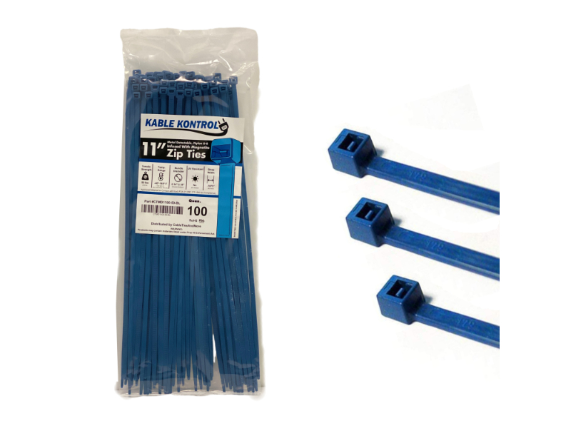 Metal Detectable Food Safe Nylon Cable Ties Blue Reusable 250x4.8mm Pack100 