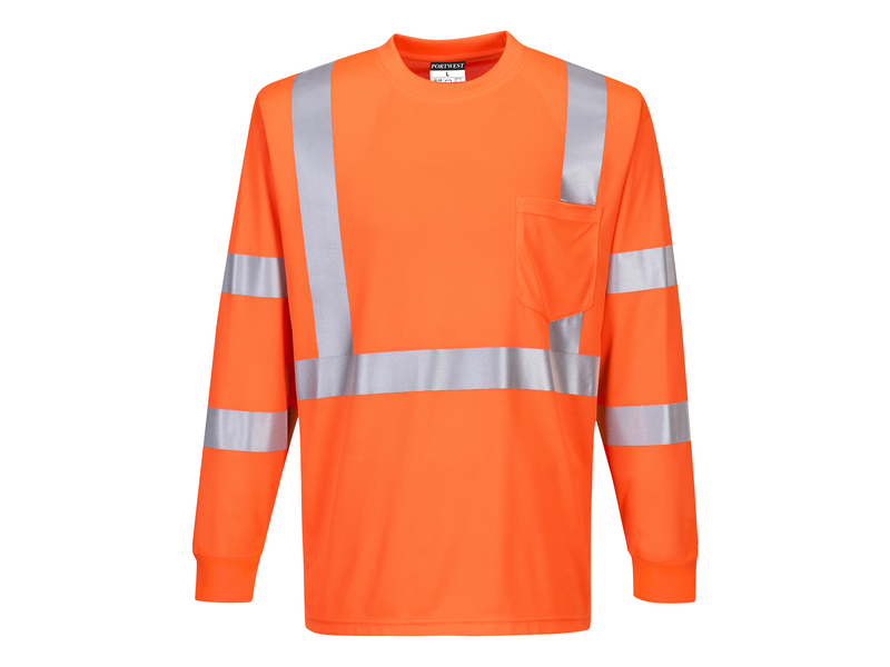 HI VIZ VIS Workwear Security Safety Long Sleeve Cuffed Visibility Collar T-shirt 