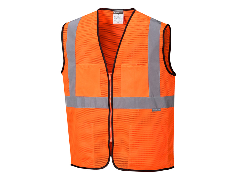 Portwest US380 Tampa Hi-Vis Cooling Mesh Safety Vest – ANSI Class 2, Zipper Closure, Sizes XS-7XL