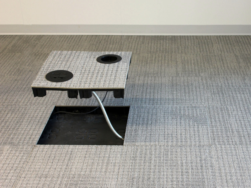 Flor Raised Cable Management System Flor Solid Panel Raised Cable Management System Data Outlet Usage Example