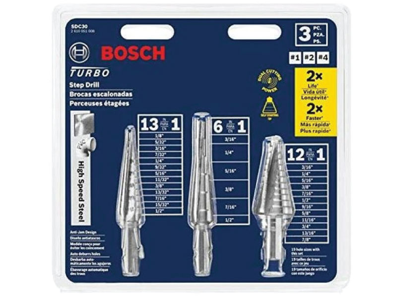 BOSCH® HighSpeed Steel Turbo Step Drill Bit Set 3 Pc