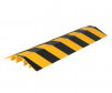 Black and yellow aluminum cable hose protector with 60" length, 4.5" width, and 3.125" height