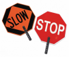 Cortina stop slow hand held traffic sign with 18-24 inch plastic aluminum sign with 9 inch polygrip handle engineer grade high intensity prismatic diamond grade