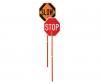 Cortina stop and slow hand held traffic sign with 24 inch plastic aluminum sign with 81 inch wood handle, no sheeting made with engineer grade high intensity prismatic diamond grade