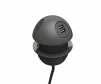 Black hemisphere desk power grommet with 2 power, 1 USB port, and 120