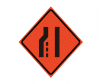 Road work roll up sign 'Lane ends, leftt merge" image, Orange