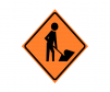 JBC roll up sign, image of man at work, Orange