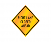JBC roll up sign "Right lane closed ahead", reflective, Yellow