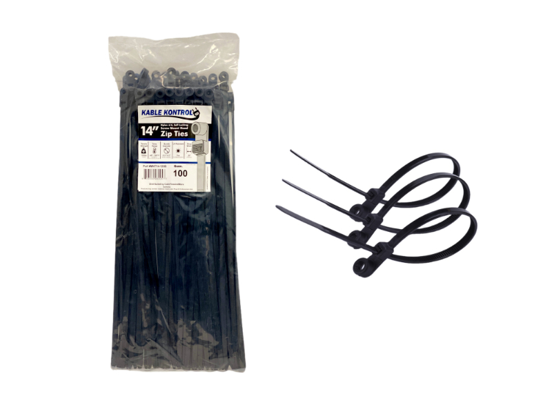 Mounting Hole Zip Cable Ties 8" 50lbs 1000pc UV Black #10 Screw Mount USA Made 