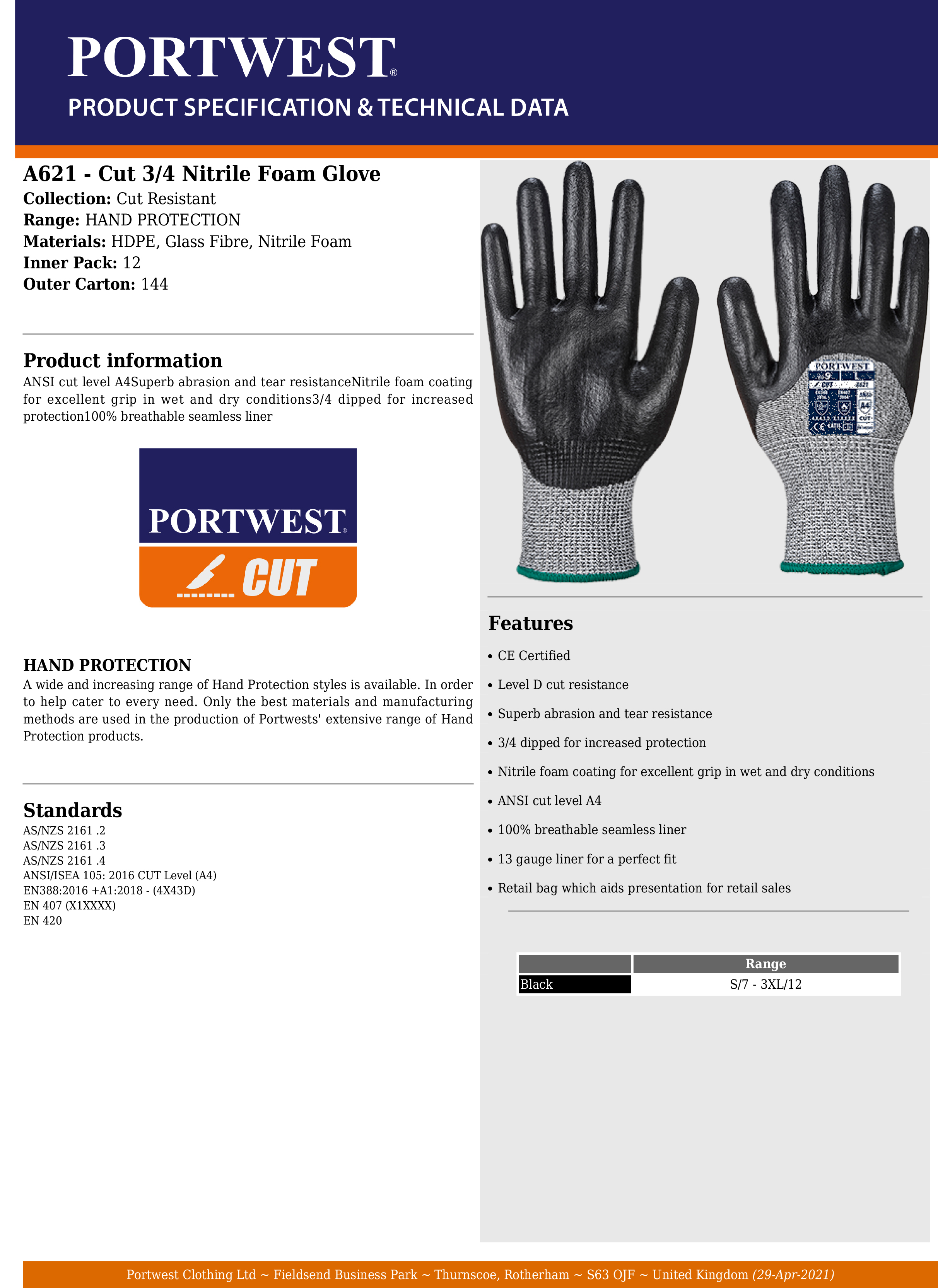 ANSI/ISEA 105-2016 A4 Nitrile Coated CR Gloves