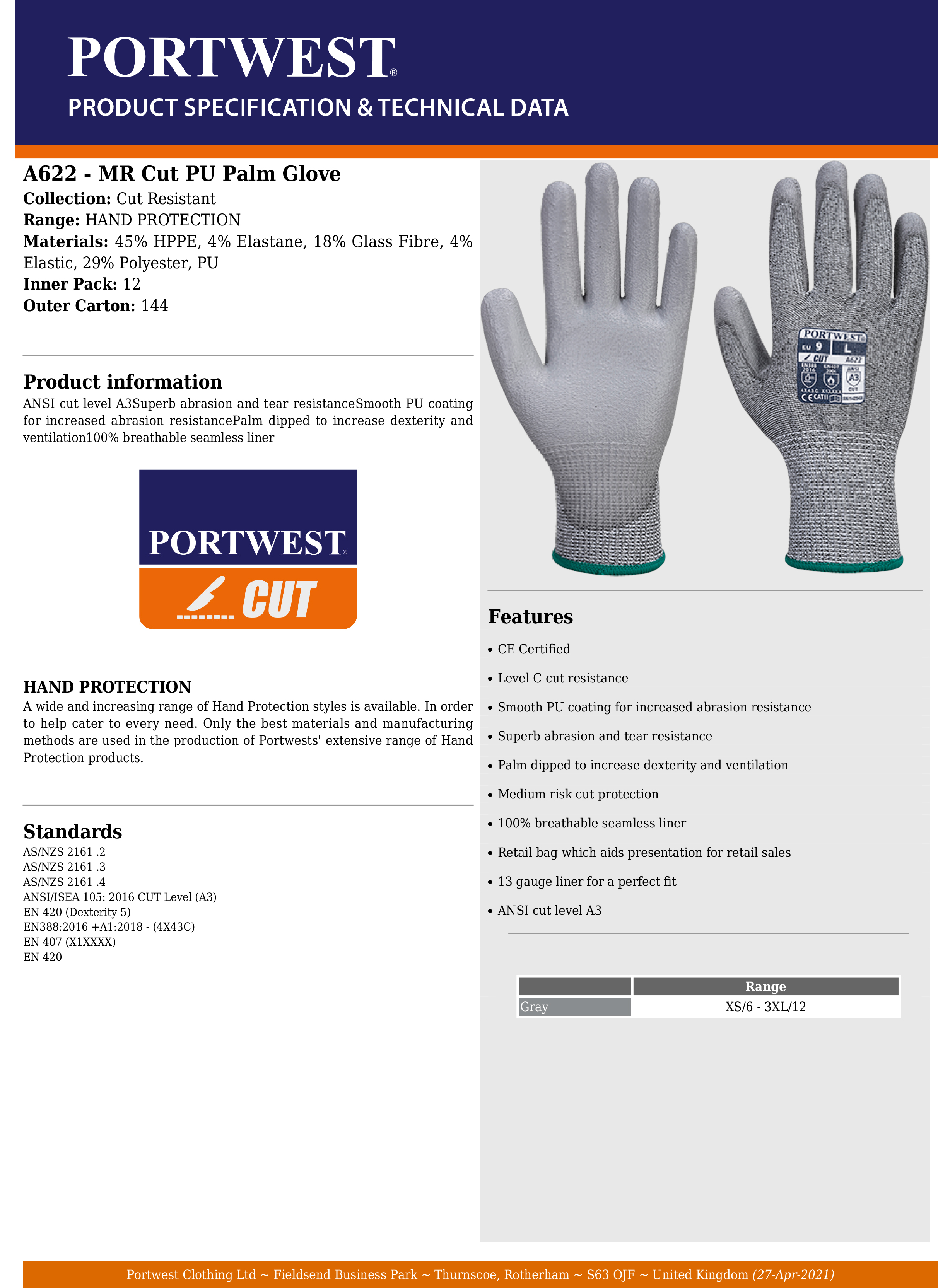 ANSI/ISEA 105-2016 A3 Nitrile-Coated CR Gloves