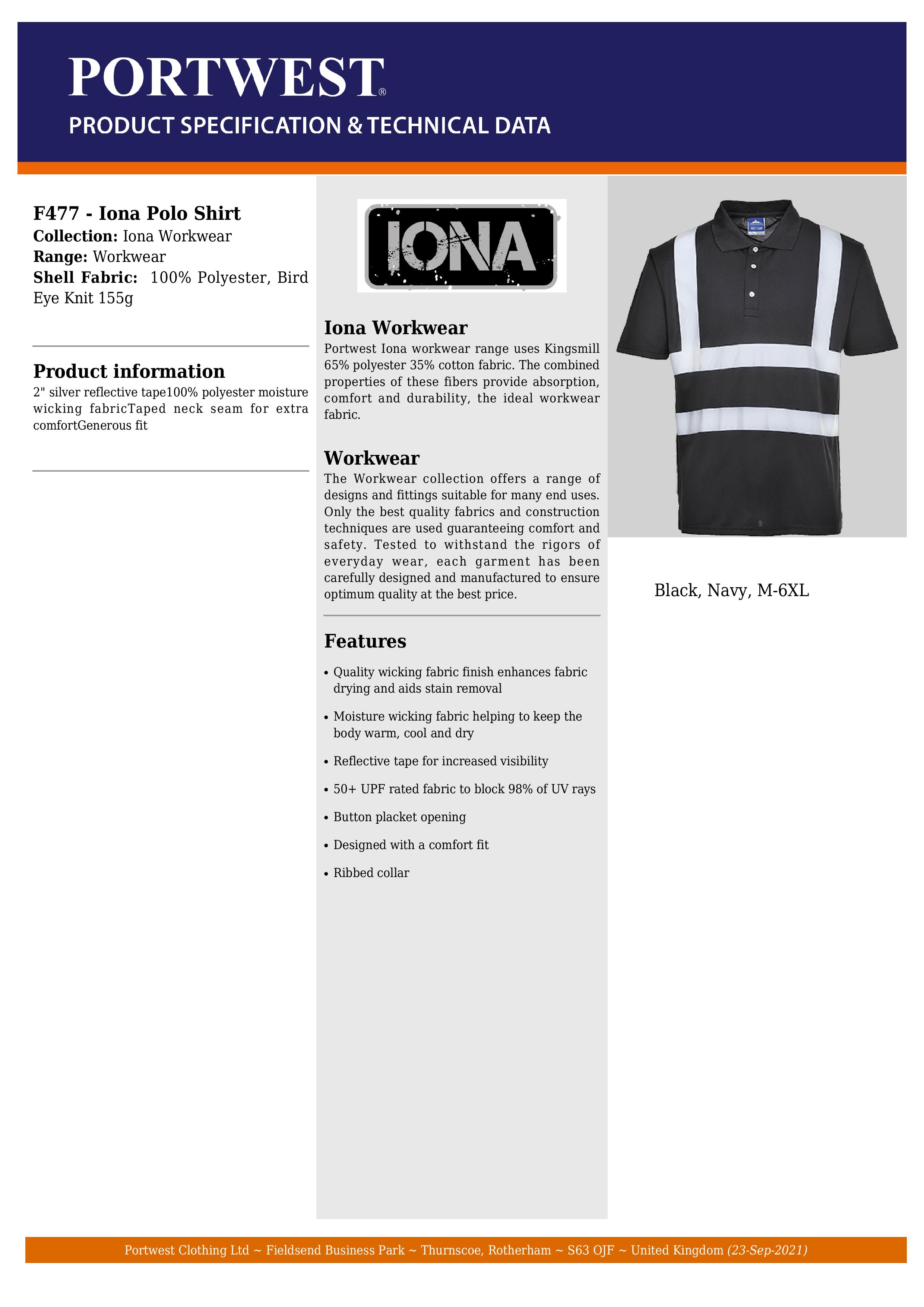 sUw Iona Hi-Vis Safety Workwear Short Sleeved Poloshirt 