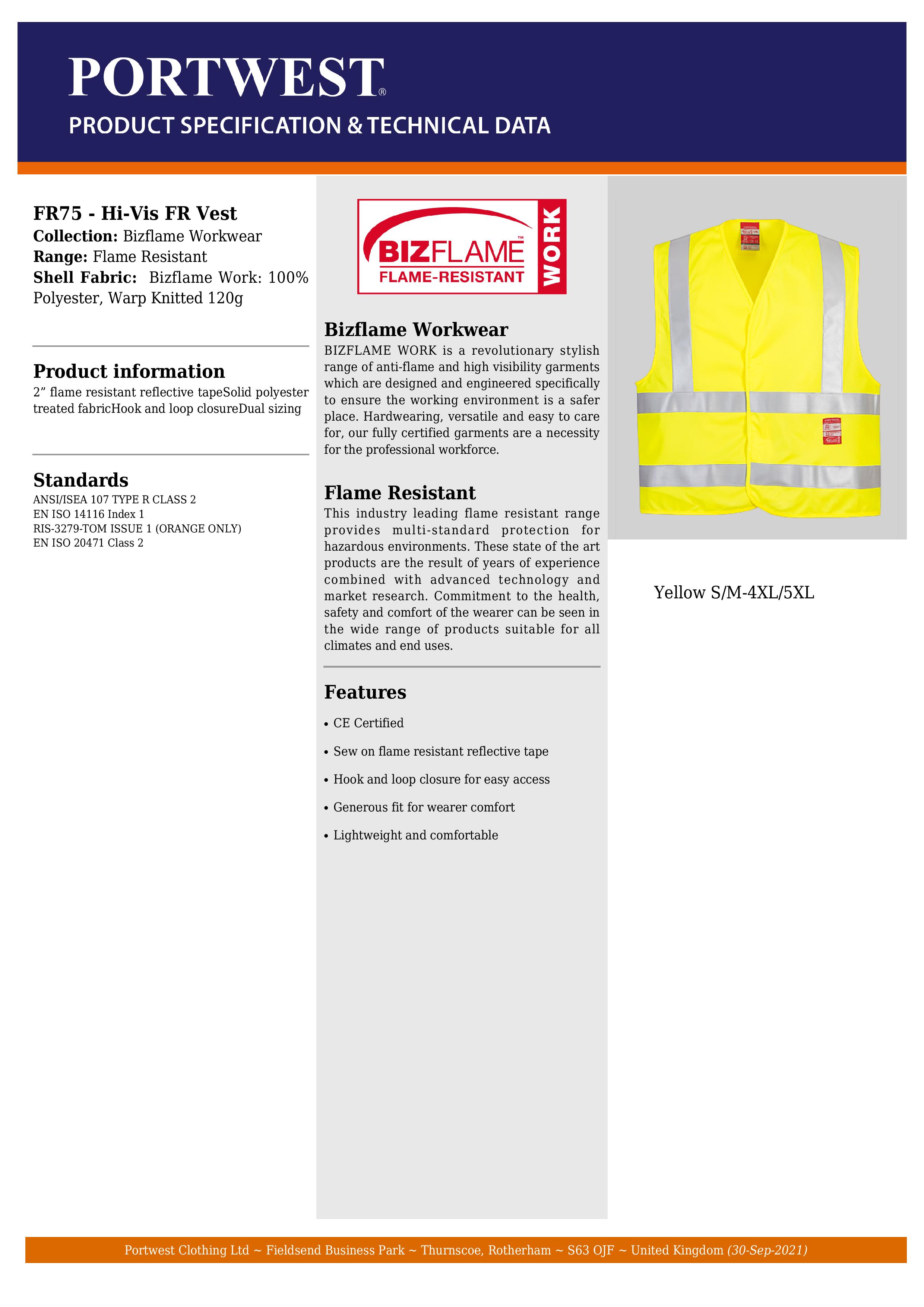 Portwest Hi-Vis FR Vest - FR75