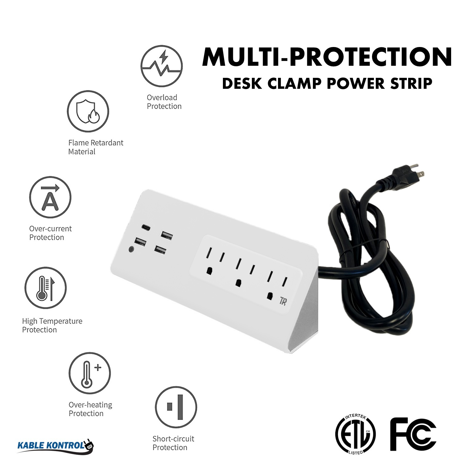 C Clamp Mount Computer Cord Raceway Under Desk Cable Management