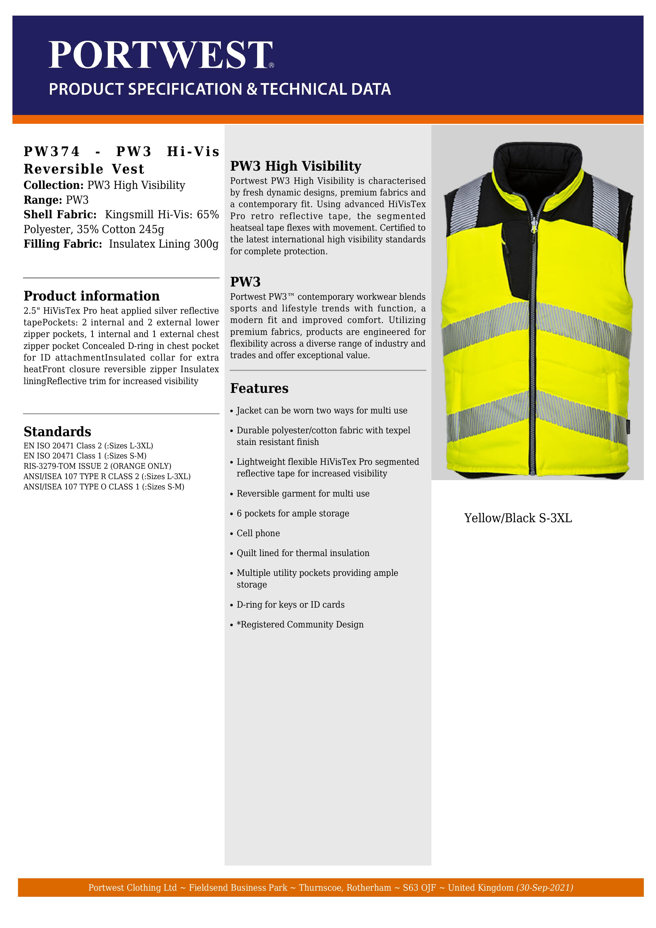 Portwest® Hi Vis Reversible Vest- Insulated