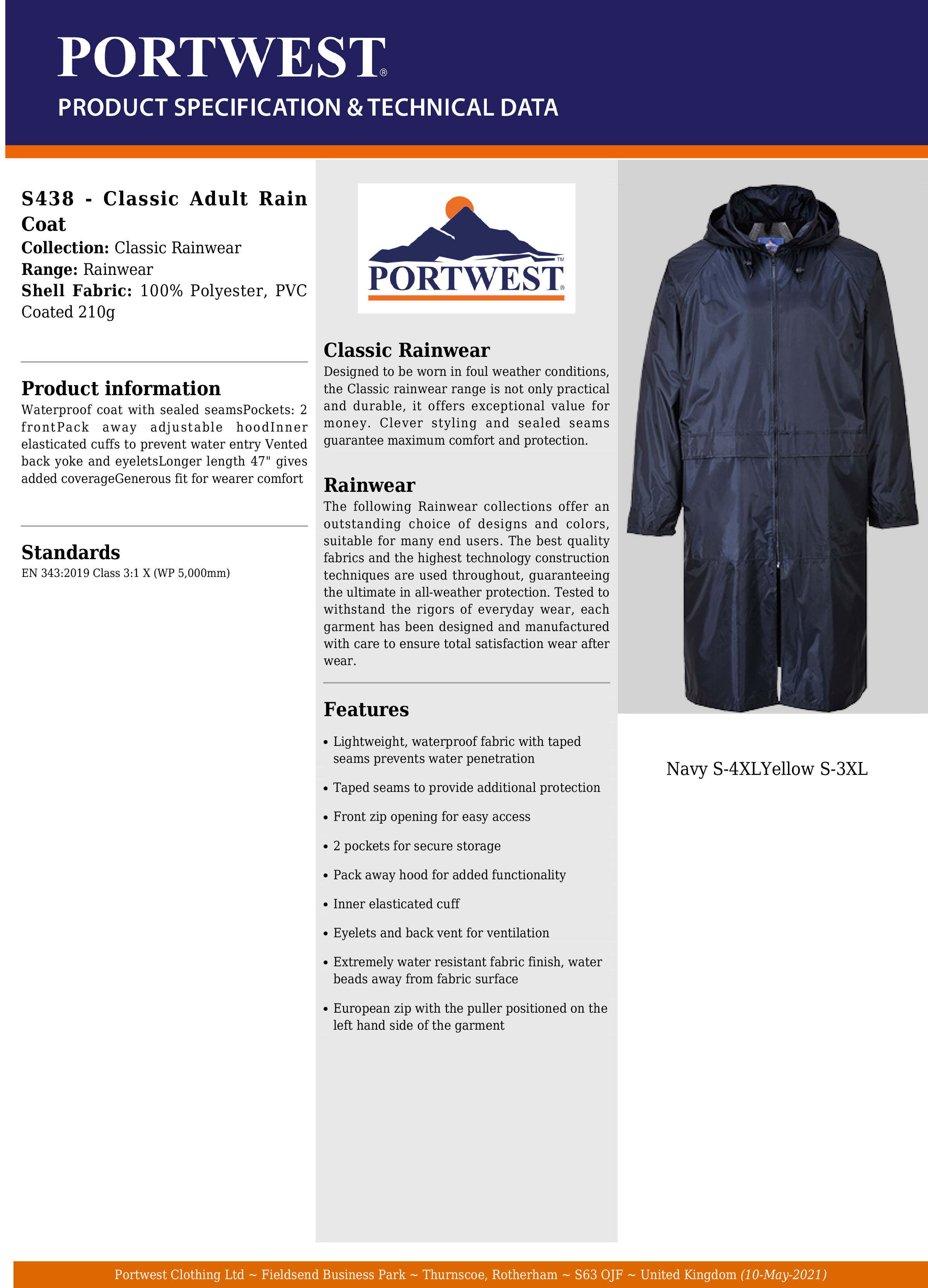 Portwest classic rain jacket store