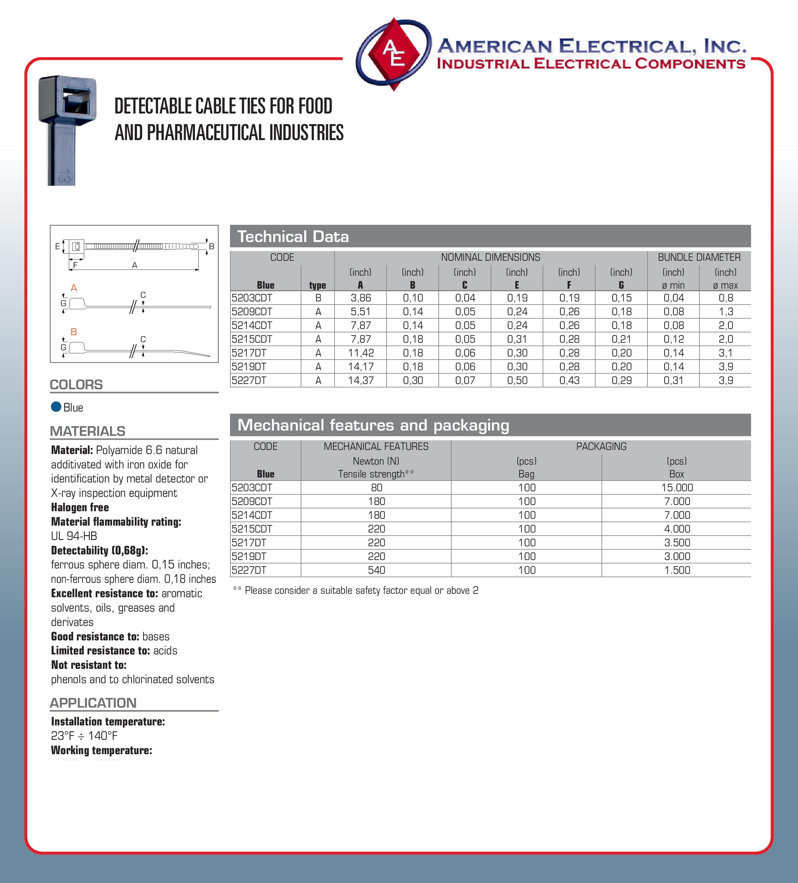 Metal Detectable Cable Ties, Metal & X-Ray Detectable