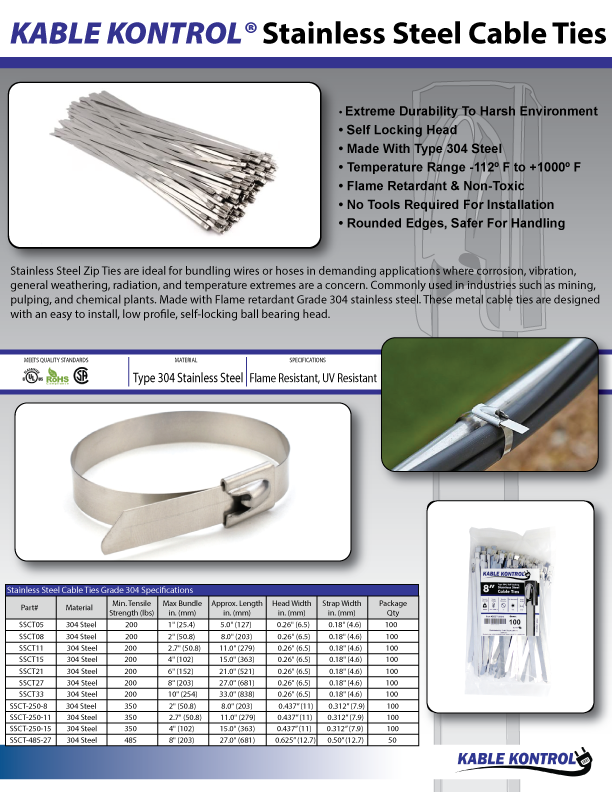 Metal Zip Ties Stainless Steel Cable Ties Self Locking 5" 33"